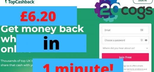 £6.20 in 1 minute! 20Cogs TopCashback
